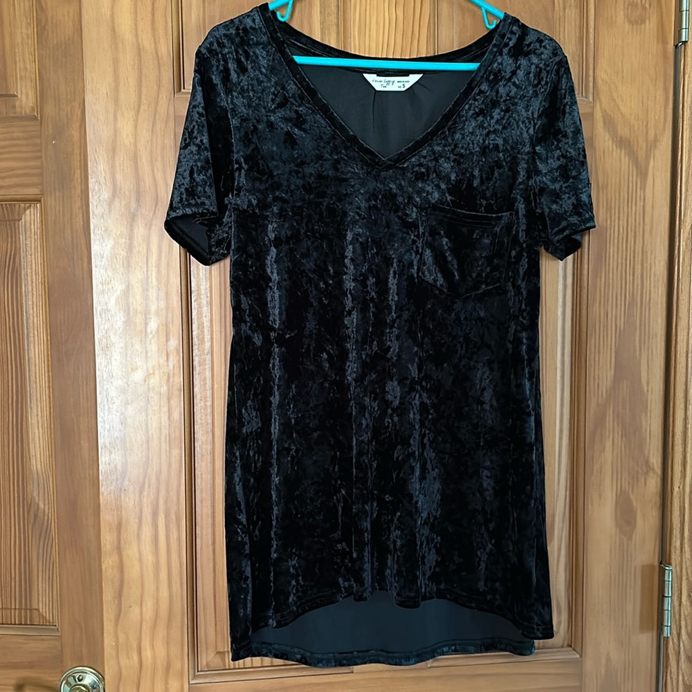 Hi-low velvet feel black top